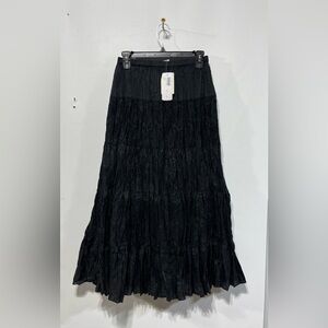 Chico's Black Floral Embroidered Tiered Maxi Skirt Size S/4 New with tags